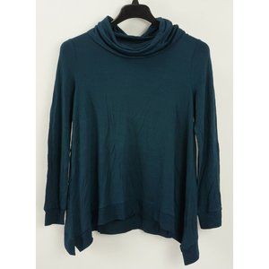 New adyp Women's Small Dark Teal Tight Knit Light Modal Ribbed Cowl Neck Sweater